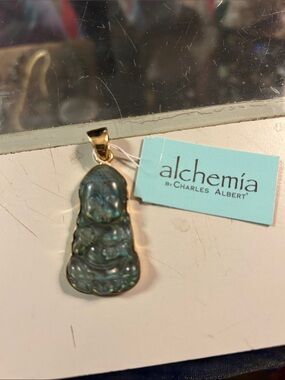 Charles Albert Iridescent Labradorite Buddha Pendant - Multicolor Blue-Green